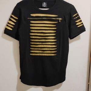 Black Short-Sleeve Tee with Gold Accent Panels